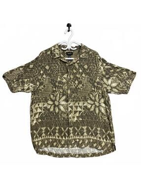 Vtg 90's Claiborne Men's Rayon Short Sleeve Button-Up Shirt Single Stitch Large